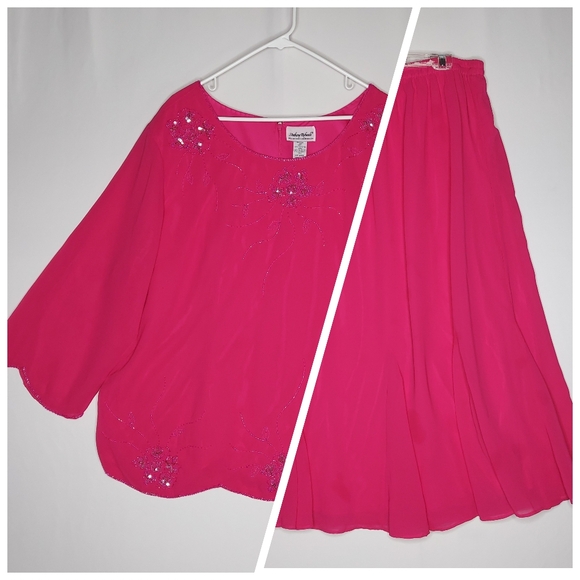 Anthony Richards Skirt Set 24S Pink Sequin Chiffon Lined Elastic Waist 24P - Picture 1 of 15